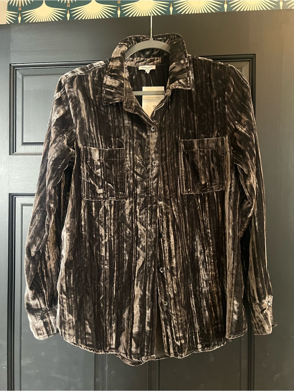 Splendid Crushed Velvet Button-Front Jacket in Silver/ Brown Brown